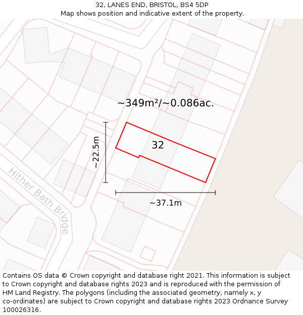 32, LANES END, BRISTOL, BS4 5DP: Plot and title map