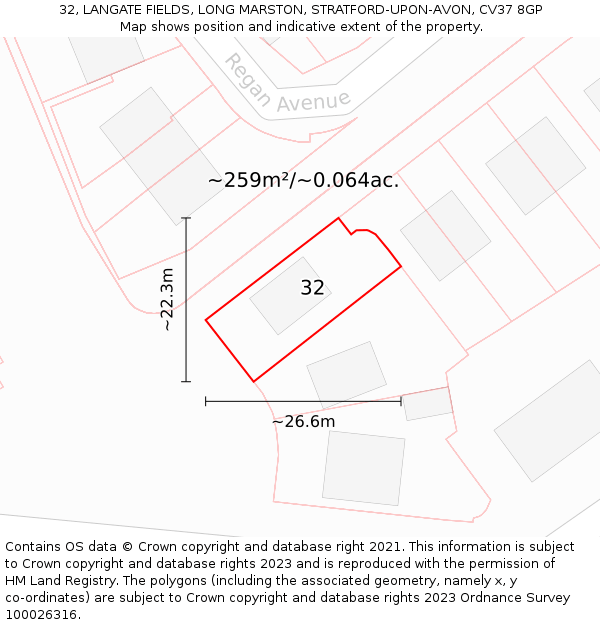 32, LANGATE FIELDS, LONG MARSTON, STRATFORD-UPON-AVON, CV37 8GP: Plot and title map