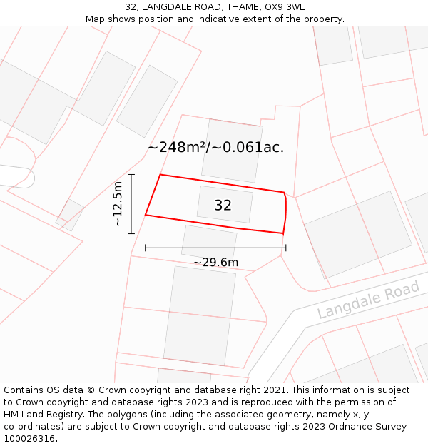32, LANGDALE ROAD, THAME, OX9 3WL: Plot and title map