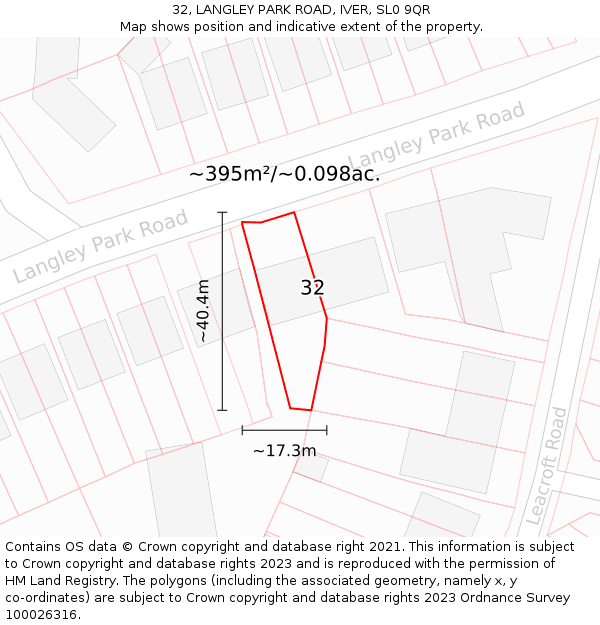 32, LANGLEY PARK ROAD, IVER, SL0 9QR: Plot and title map