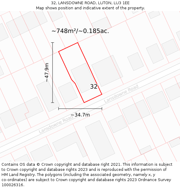 32, LANSDOWNE ROAD, LUTON, LU3 1EE: Plot and title map