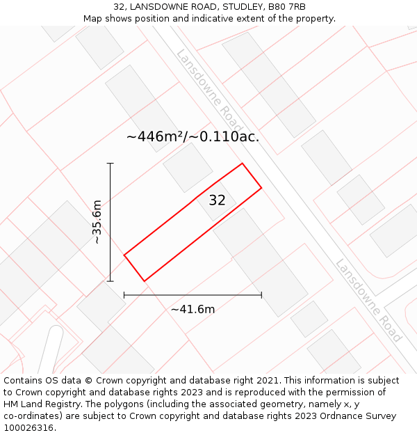 32, LANSDOWNE ROAD, STUDLEY, B80 7RB: Plot and title map