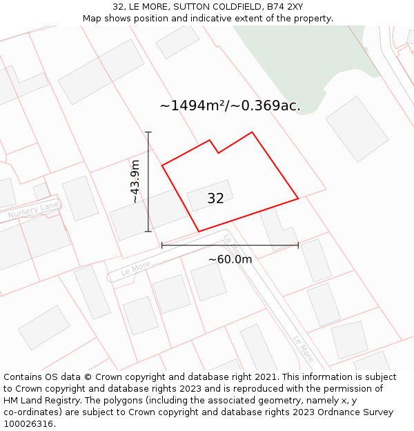 32, LE MORE, SUTTON COLDFIELD, B74 2XY: Plot and title map