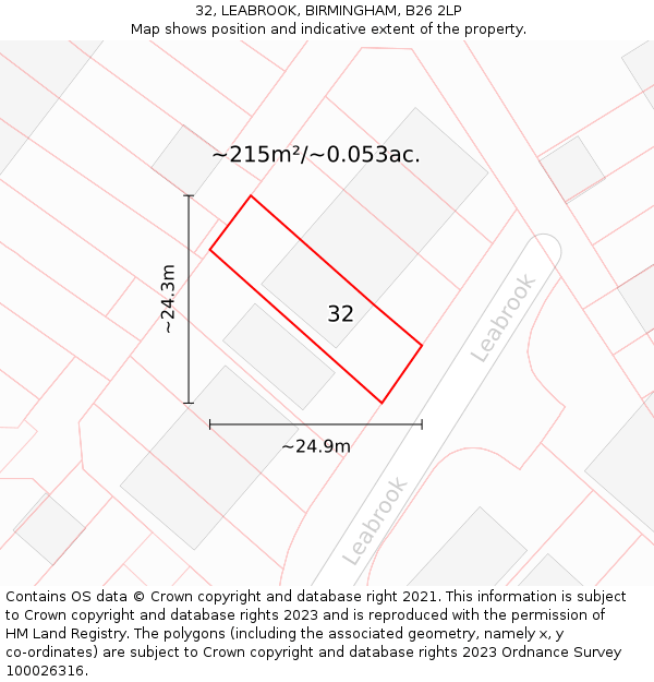32, LEABROOK, BIRMINGHAM, B26 2LP: Plot and title map