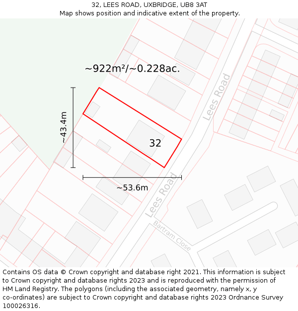 32, LEES ROAD, UXBRIDGE, UB8 3AT: Plot and title map