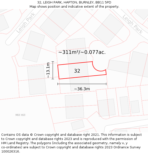 32, LEIGH PARK, HAPTON, BURNLEY, BB11 5PD: Plot and title map