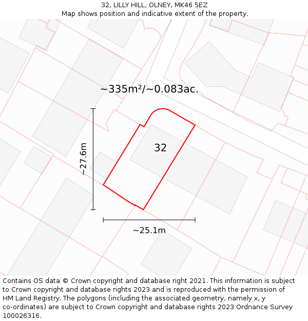 32, LILLY HILL, OLNEY, MK46 5EZ: Plot and title map