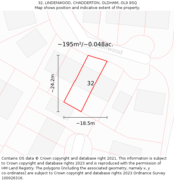 32, LINDENWOOD, CHADDERTON, OLDHAM, OL9 9SQ: Plot and title map