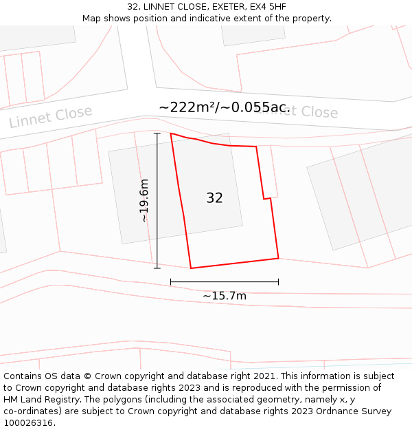 32, LINNET CLOSE, EXETER, EX4 5HF: Plot and title map