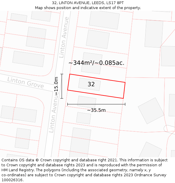 32, LINTON AVENUE, LEEDS, LS17 8PT: Plot and title map