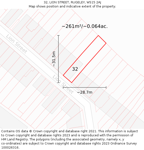 32, LION STREET, RUGELEY, WS15 2AJ: Plot and title map