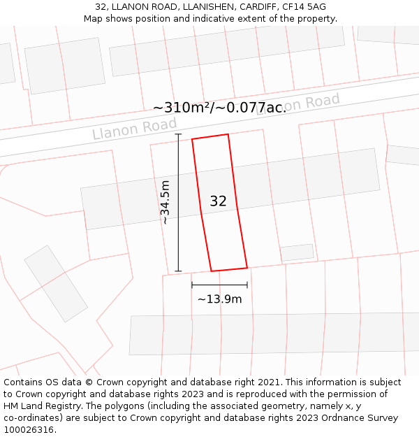 32, LLANON ROAD, LLANISHEN, CARDIFF, CF14 5AG: Plot and title map