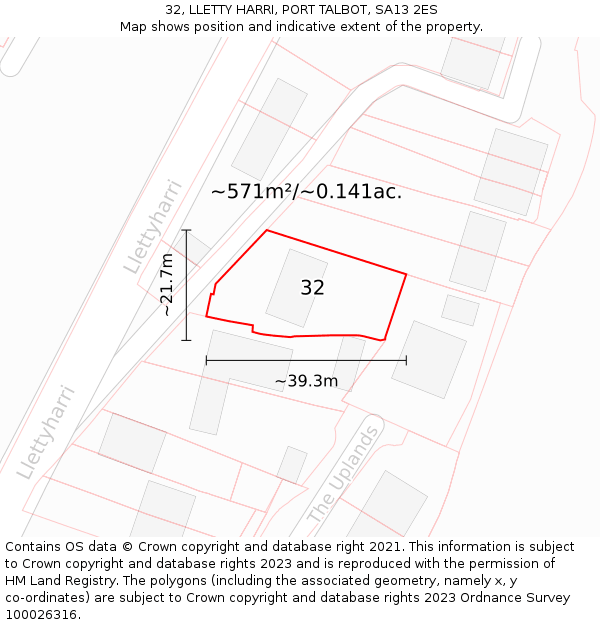 32, LLETTY HARRI, PORT TALBOT, SA13 2ES: Plot and title map