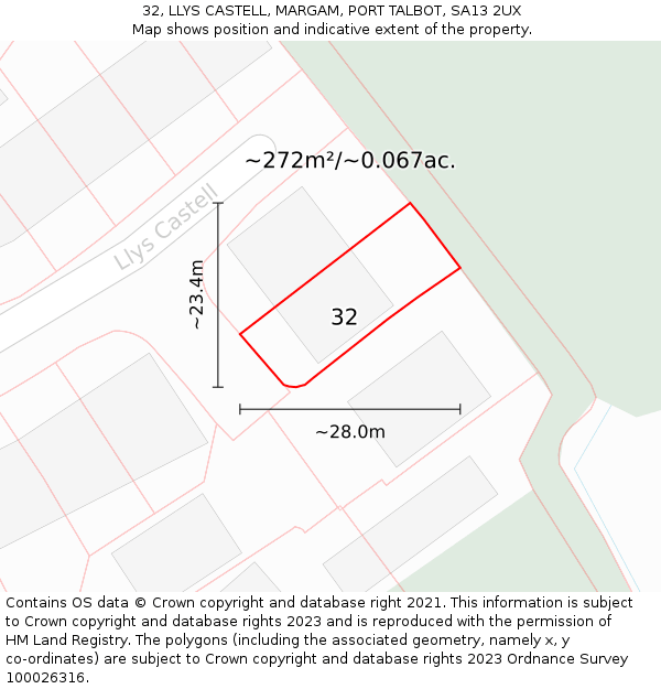 32, LLYS CASTELL, MARGAM, PORT TALBOT, SA13 2UX: Plot and title map