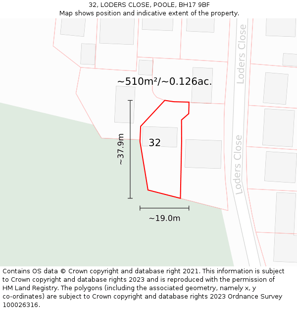 32, LODERS CLOSE, POOLE, BH17 9BF: Plot and title map