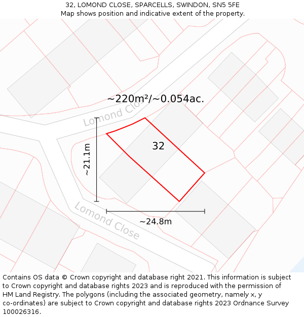 32, LOMOND CLOSE, SPARCELLS, SWINDON, SN5 5FE: Plot and title map