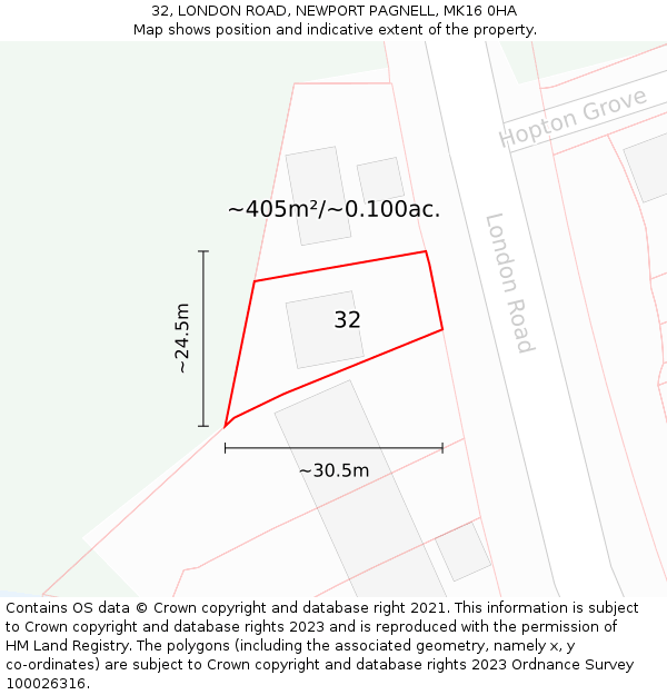 32, LONDON ROAD, NEWPORT PAGNELL, MK16 0HA: Plot and title map