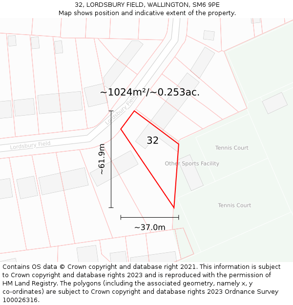 32, LORDSBURY FIELD, WALLINGTON, SM6 9PE: Plot and title map