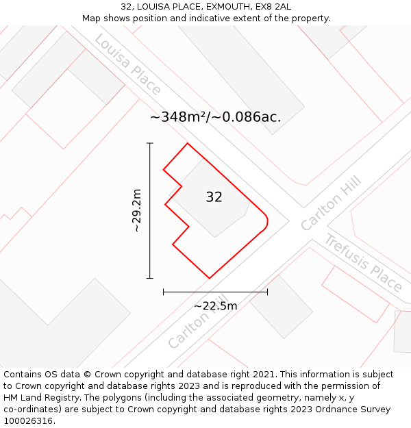 32, LOUISA PLACE, EXMOUTH, EX8 2AL: Plot and title map