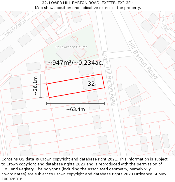 32, LOWER HILL BARTON ROAD, EXETER, EX1 3EH: Plot and title map