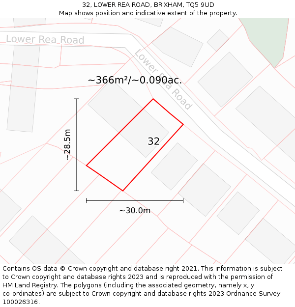 32, LOWER REA ROAD, BRIXHAM, TQ5 9UD: Plot and title map
