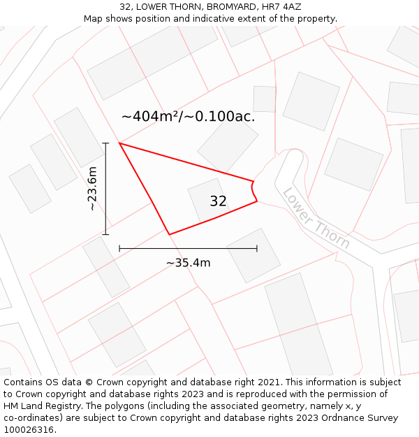 32, LOWER THORN, BROMYARD, HR7 4AZ: Plot and title map