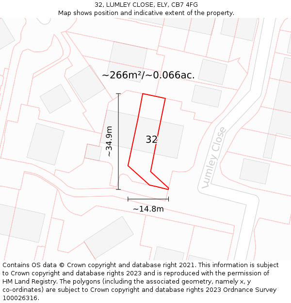 32, LUMLEY CLOSE, ELY, CB7 4FG: Plot and title map
