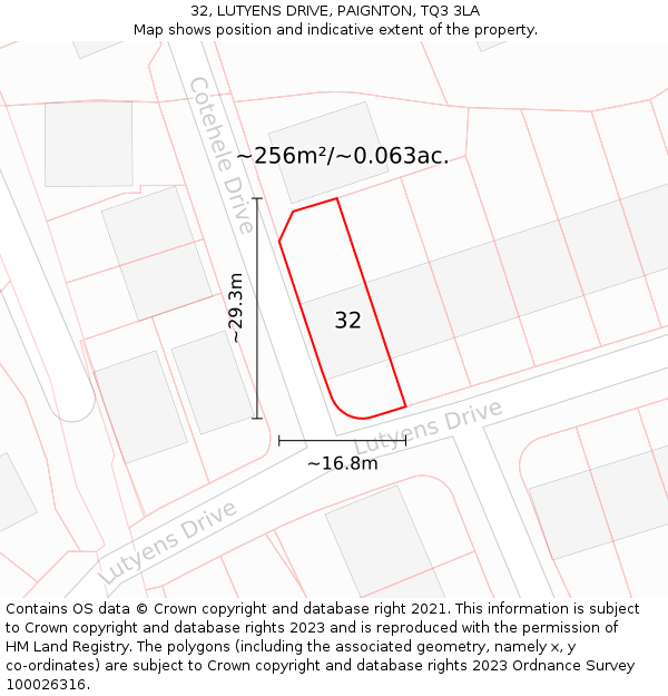 32, LUTYENS DRIVE, PAIGNTON, TQ3 3LA: Plot and title map