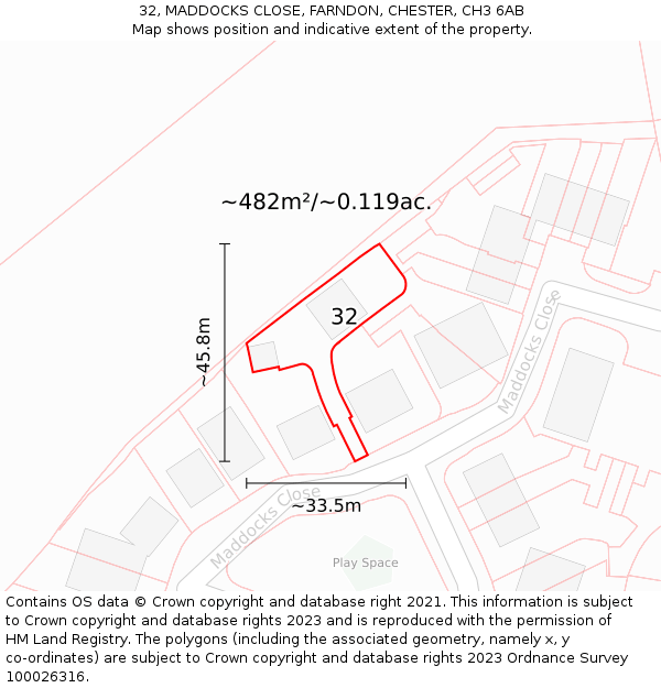 32, MADDOCKS CLOSE, FARNDON, CHESTER, CH3 6AB: Plot and title map