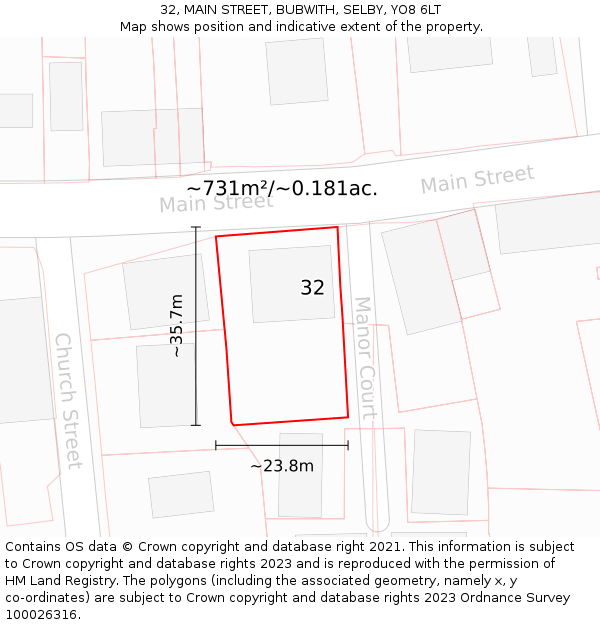 32, MAIN STREET, BUBWITH, SELBY, YO8 6LT: Plot and title map