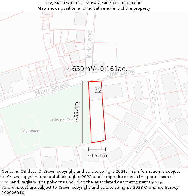 32, MAIN STREET, EMBSAY, SKIPTON, BD23 6RE: Plot and title map