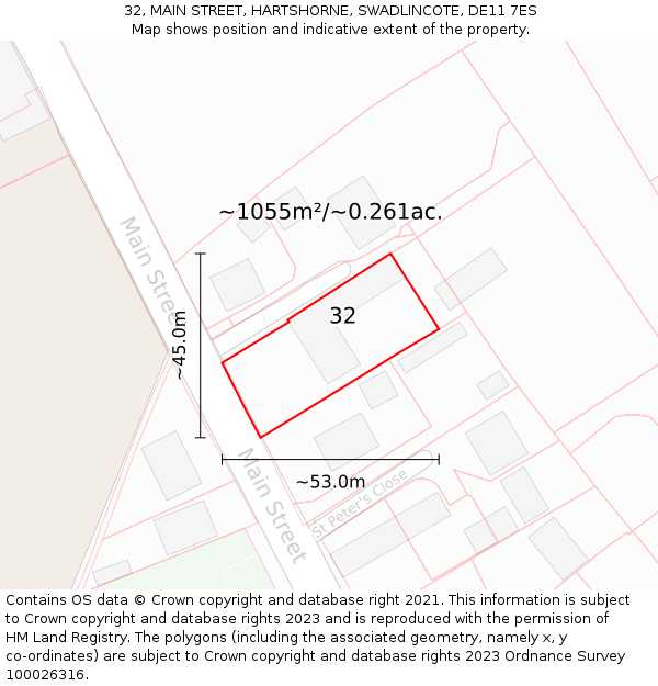 32, MAIN STREET, HARTSHORNE, SWADLINCOTE, DE11 7ES: Plot and title map