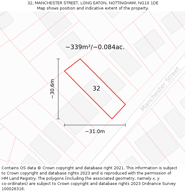 32, MANCHESTER STREET, LONG EATON, NOTTINGHAM, NG10 1DE: Plot and title map
