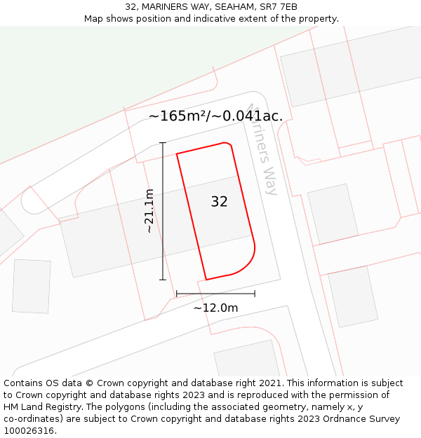 32, MARINERS WAY, SEAHAM, SR7 7EB: Plot and title map