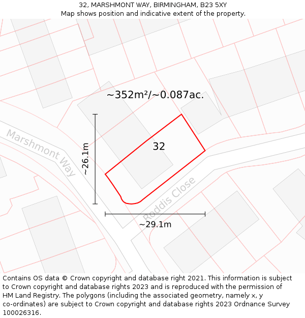 32, MARSHMONT WAY, BIRMINGHAM, B23 5XY: Plot and title map