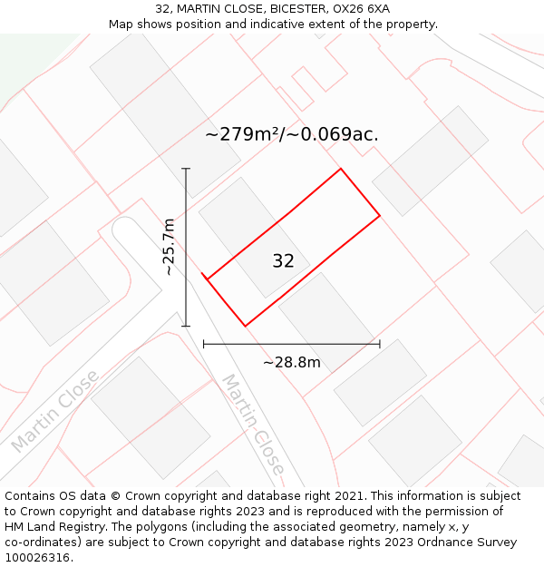 32, MARTIN CLOSE, BICESTER, OX26 6XA: Plot and title map