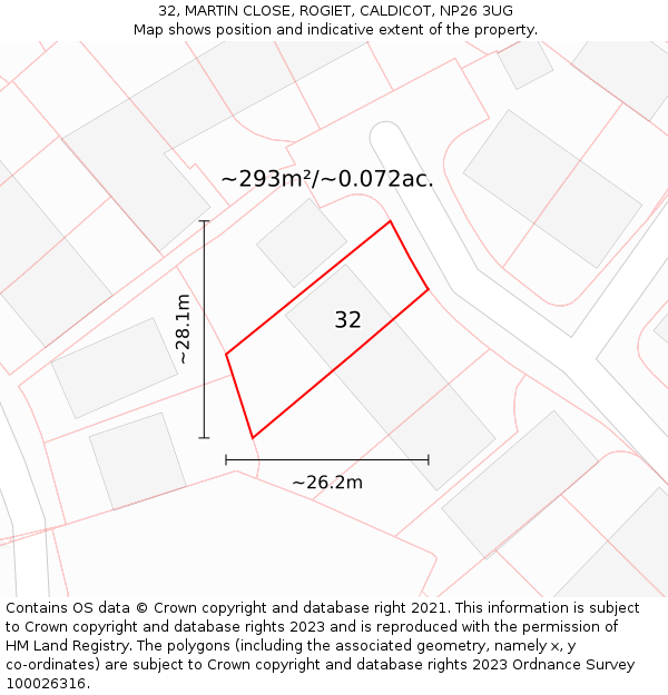32, MARTIN CLOSE, ROGIET, CALDICOT, NP26 3UG: Plot and title map