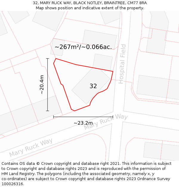 32, MARY RUCK WAY, BLACK NOTLEY, BRAINTREE, CM77 8RA: Plot and title map