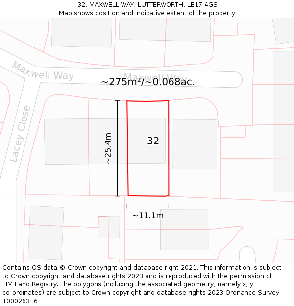 32, MAXWELL WAY, LUTTERWORTH, LE17 4GS: Plot and title map