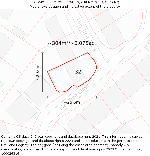 32, MAY TREE CLOSE, COATES, CIRENCESTER, GL7 6NQ: Plot and title map
