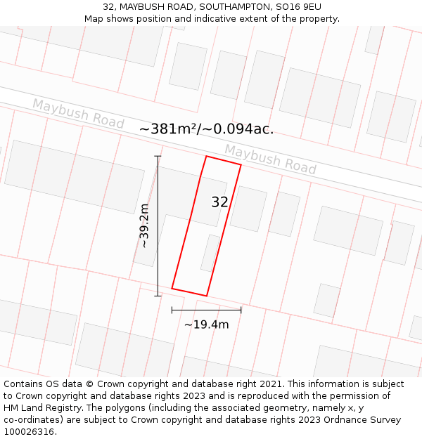 32, MAYBUSH ROAD, SOUTHAMPTON, SO16 9EU: Plot and title map