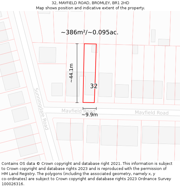32, MAYFIELD ROAD, BROMLEY, BR1 2HD: Plot and title map