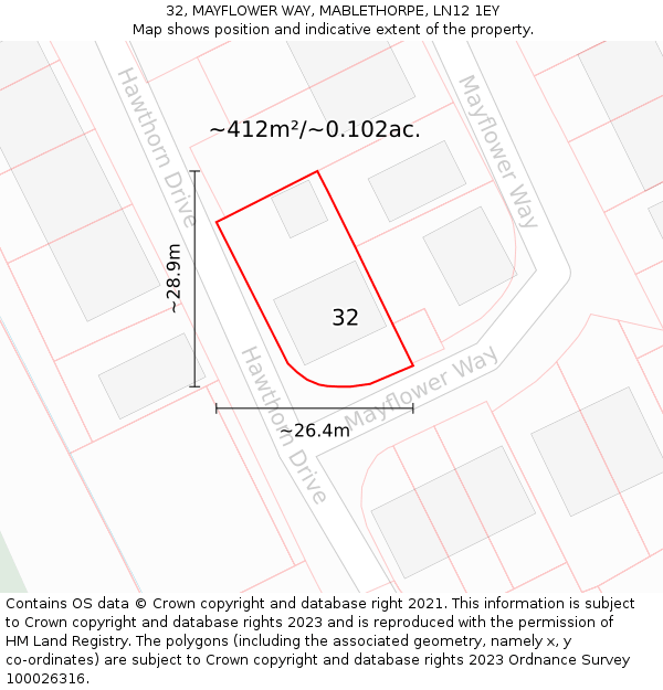 32, MAYFLOWER WAY, MABLETHORPE, LN12 1EY: Plot and title map