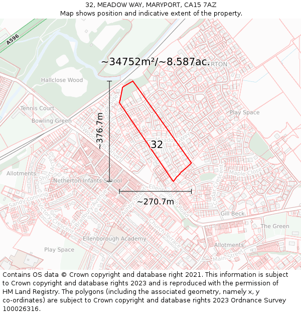 32, MEADOW WAY, MARYPORT, CA15 7AZ: Plot and title map
