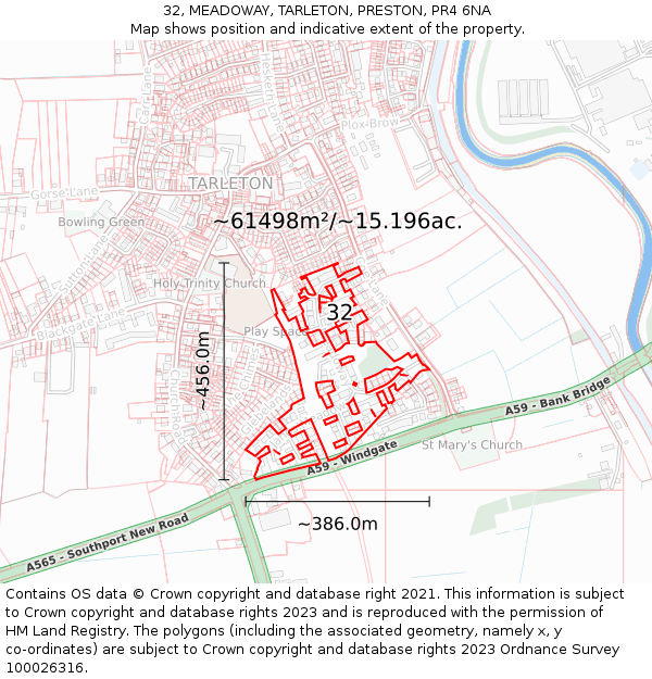 32, MEADOWAY, TARLETON, PRESTON, PR4 6NA: Plot and title map