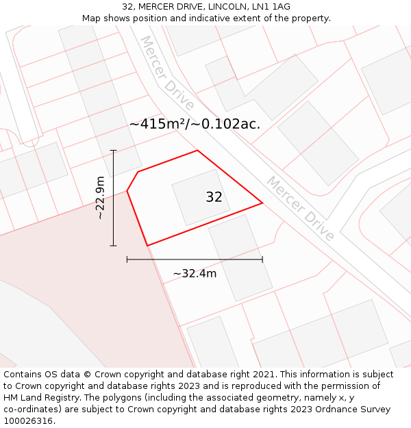32, MERCER DRIVE, LINCOLN, LN1 1AG: Plot and title map