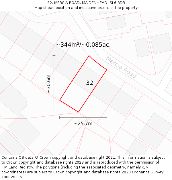 32, MERCIA ROAD, MAIDENHEAD, SL6 3DR: Plot and title map