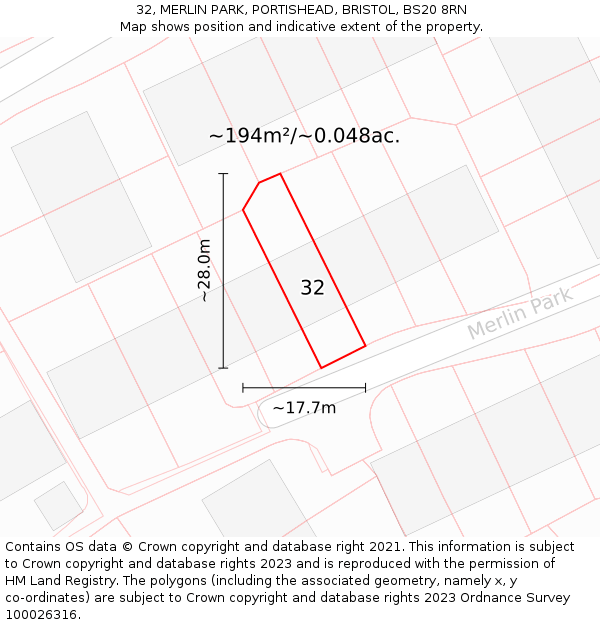 32, MERLIN PARK, PORTISHEAD, BRISTOL, BS20 8RN: Plot and title map