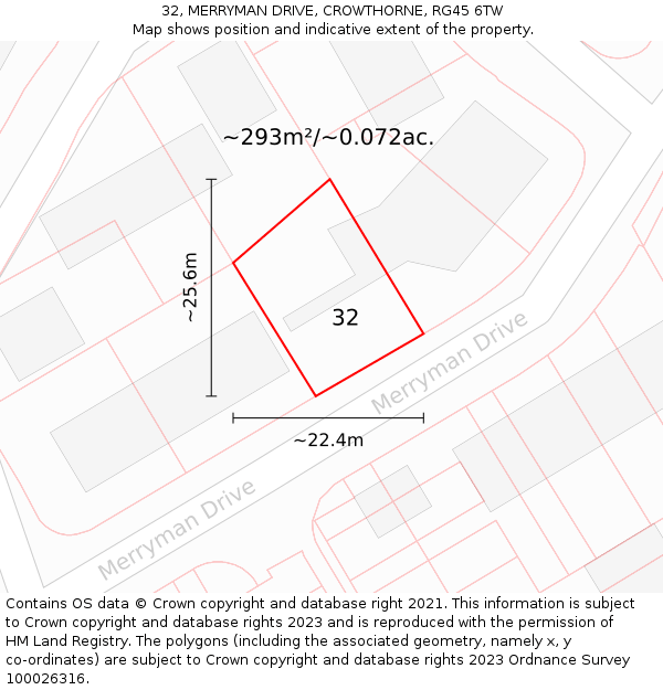 32, MERRYMAN DRIVE, CROWTHORNE, RG45 6TW: Plot and title map