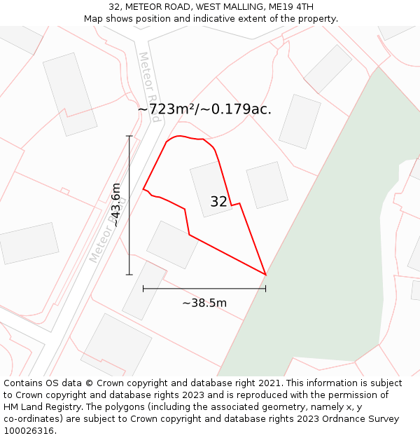 32, METEOR ROAD, WEST MALLING, ME19 4TH: Plot and title map